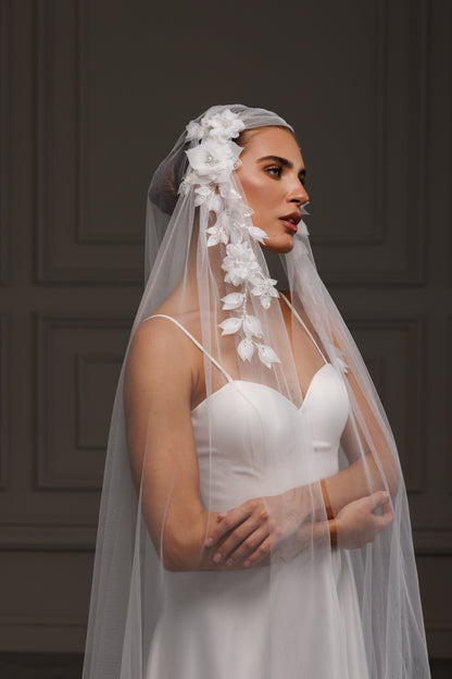 Juliet Cape Veil with Beaded 3D Lace - view 4