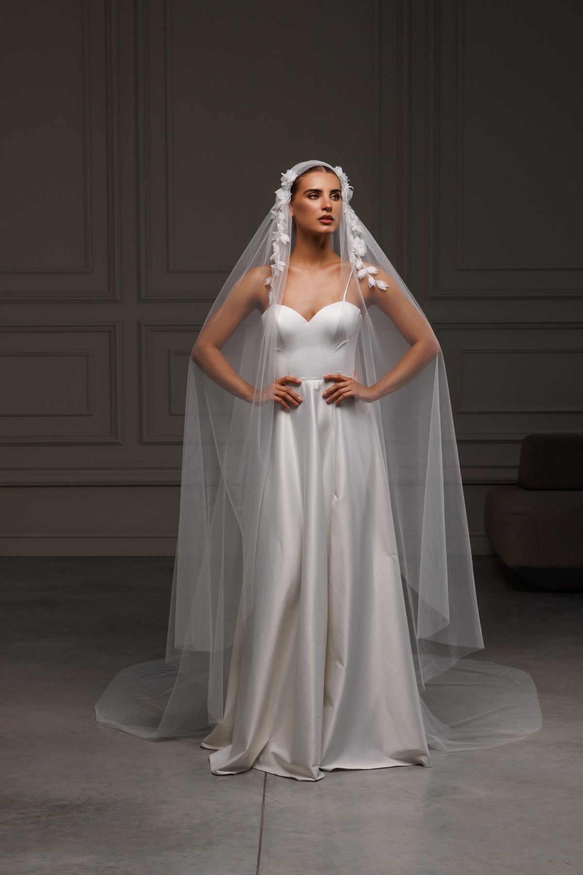 Juliet Cape Veil with Beaded 3D Lace - view 2
