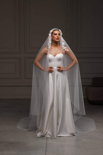 Juliet Cape Veil with Beaded 3D Lace - view 2