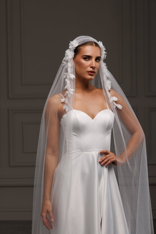 Juliet Cape Veil with Beaded 3D Lace - view 1