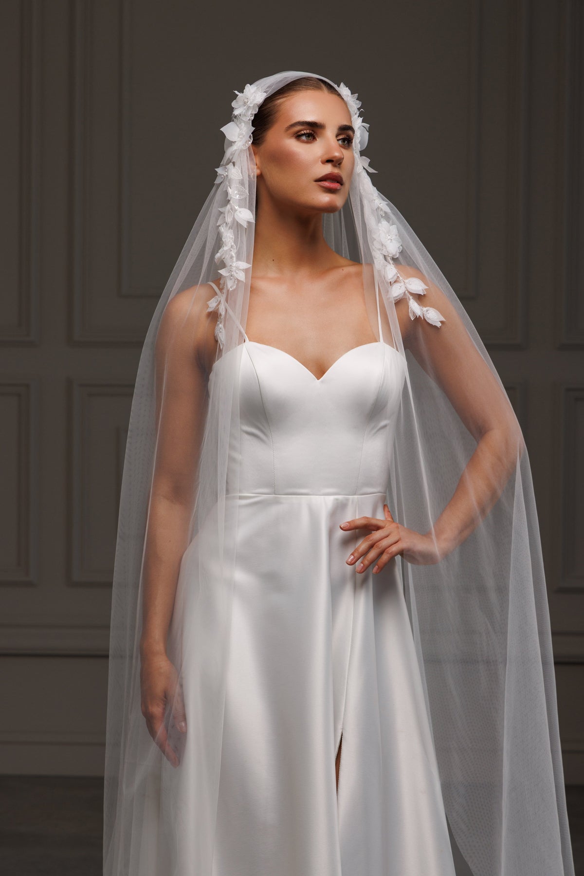 Juliet Cape Veil with Beaded 3D Lace - view 5
