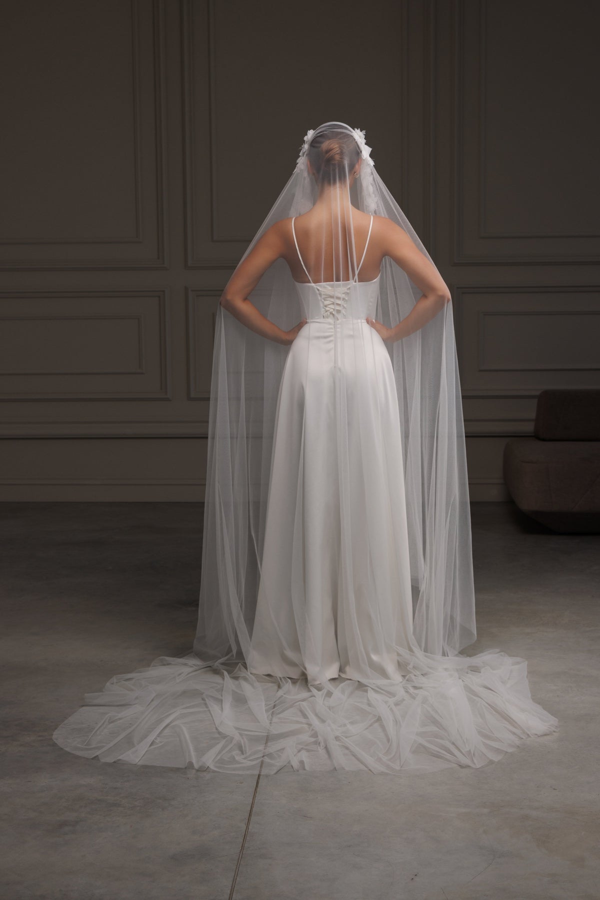 Juliet Cape Veil with Beaded 3D Lace - view 3