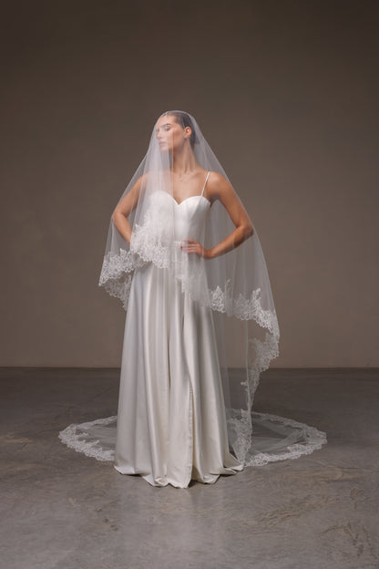 Two-Layer Veil with Chantilly Lace Trim - view 2