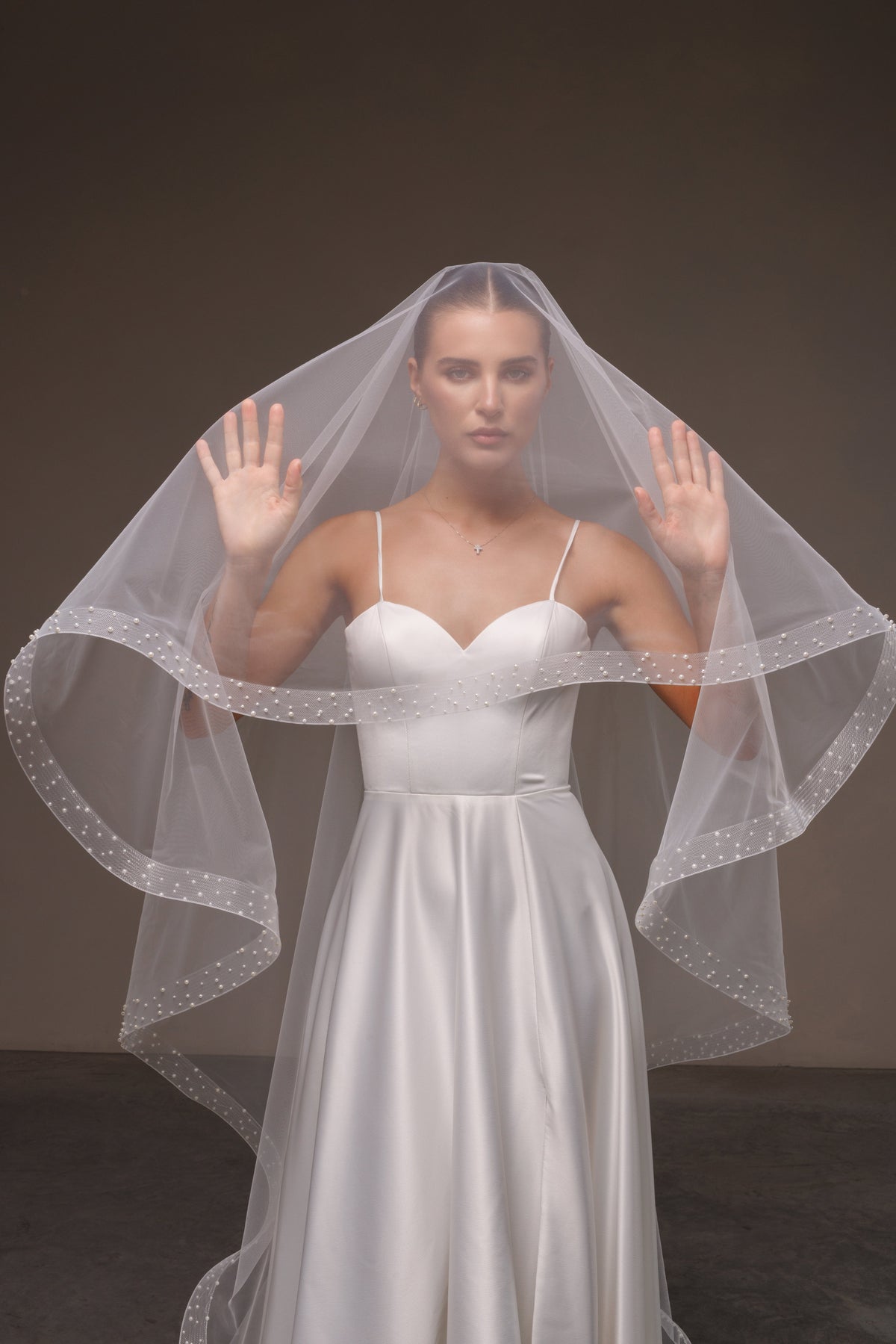 Two-Layer Veil with Horsehair Trim and Beaded Edge - view 1