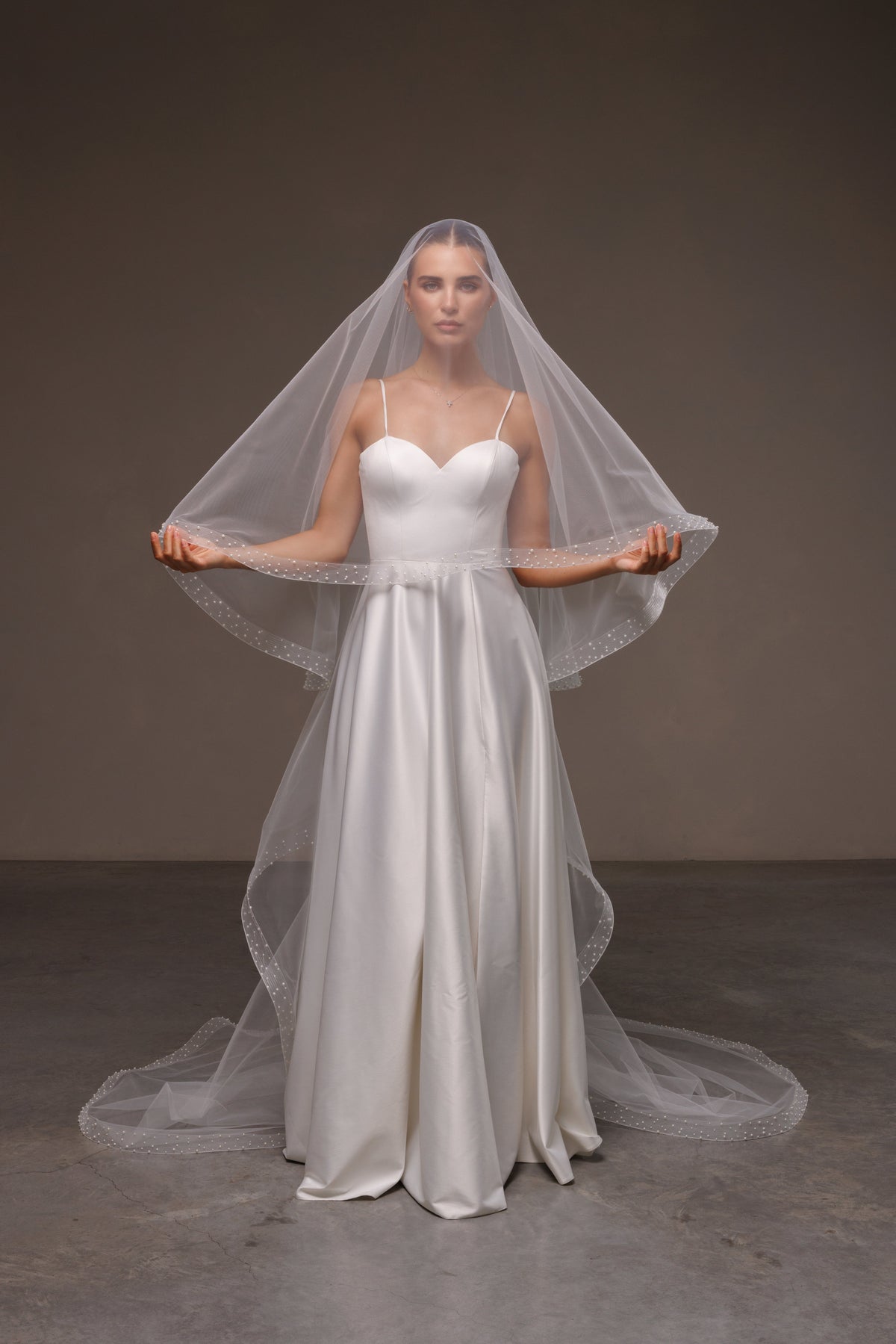 Two-Layer Veil with Horsehair Trim and Beaded Edge - view 2