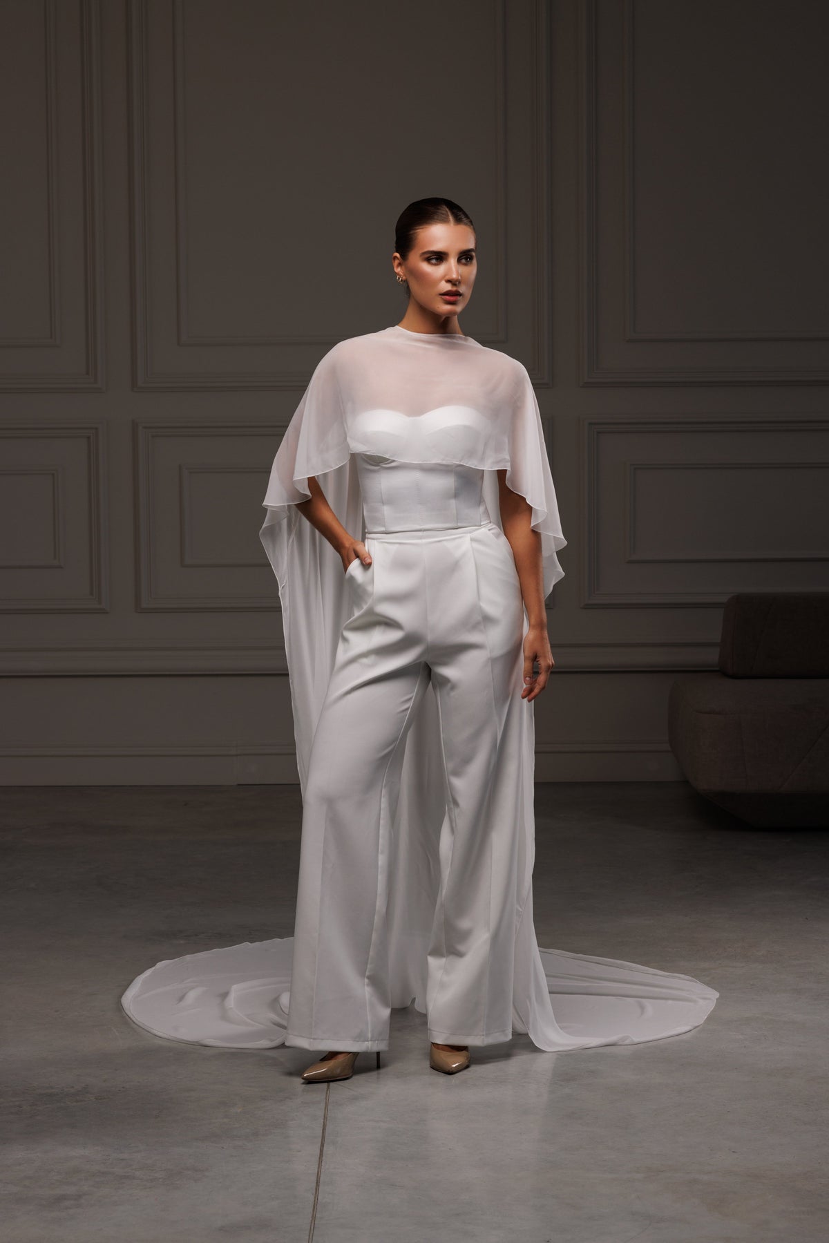 Transparent Chiffon Bridal Cape - view 2