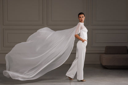 Transparent Chiffon Bridal Cape - view 1