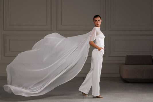 Transparent Chiffon Bridal Cape - view 1