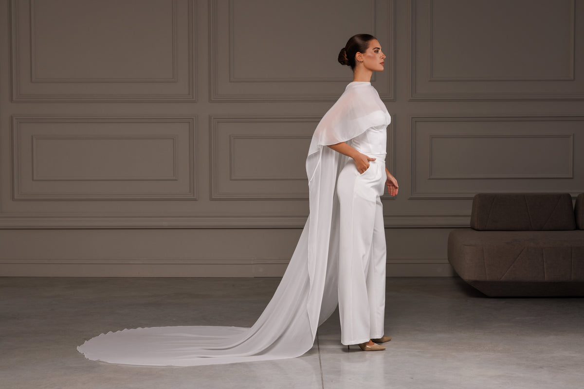 Transparent Chiffon Bridal Cape - view 5