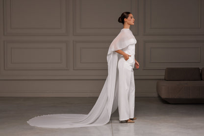 Transparent Chiffon Bridal Cape - view 5