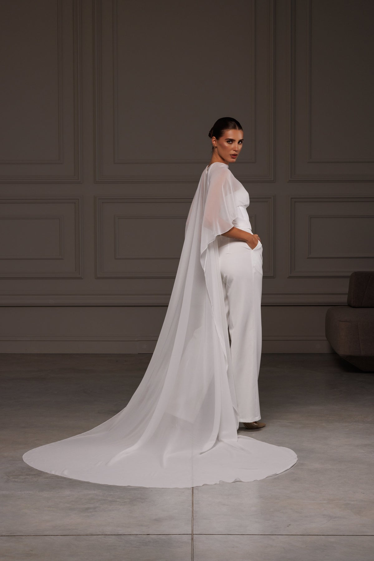 Transparent Chiffon Bridal Cape - view 4