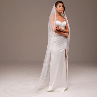 Cathedral Veil with Cascading Pearls - view 1