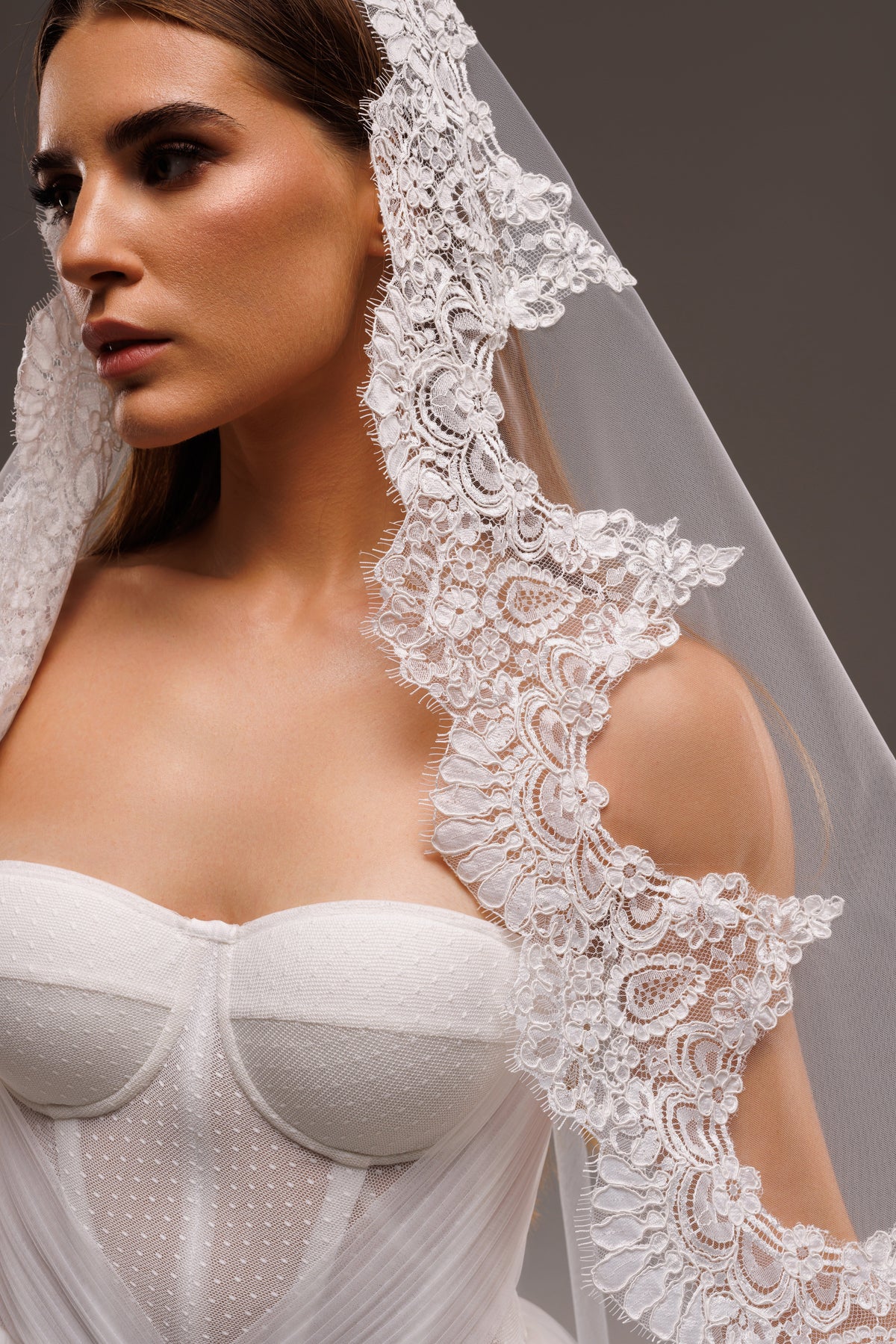 One-Layer Spanish Mantilla Veil with Lace Trim - view 2