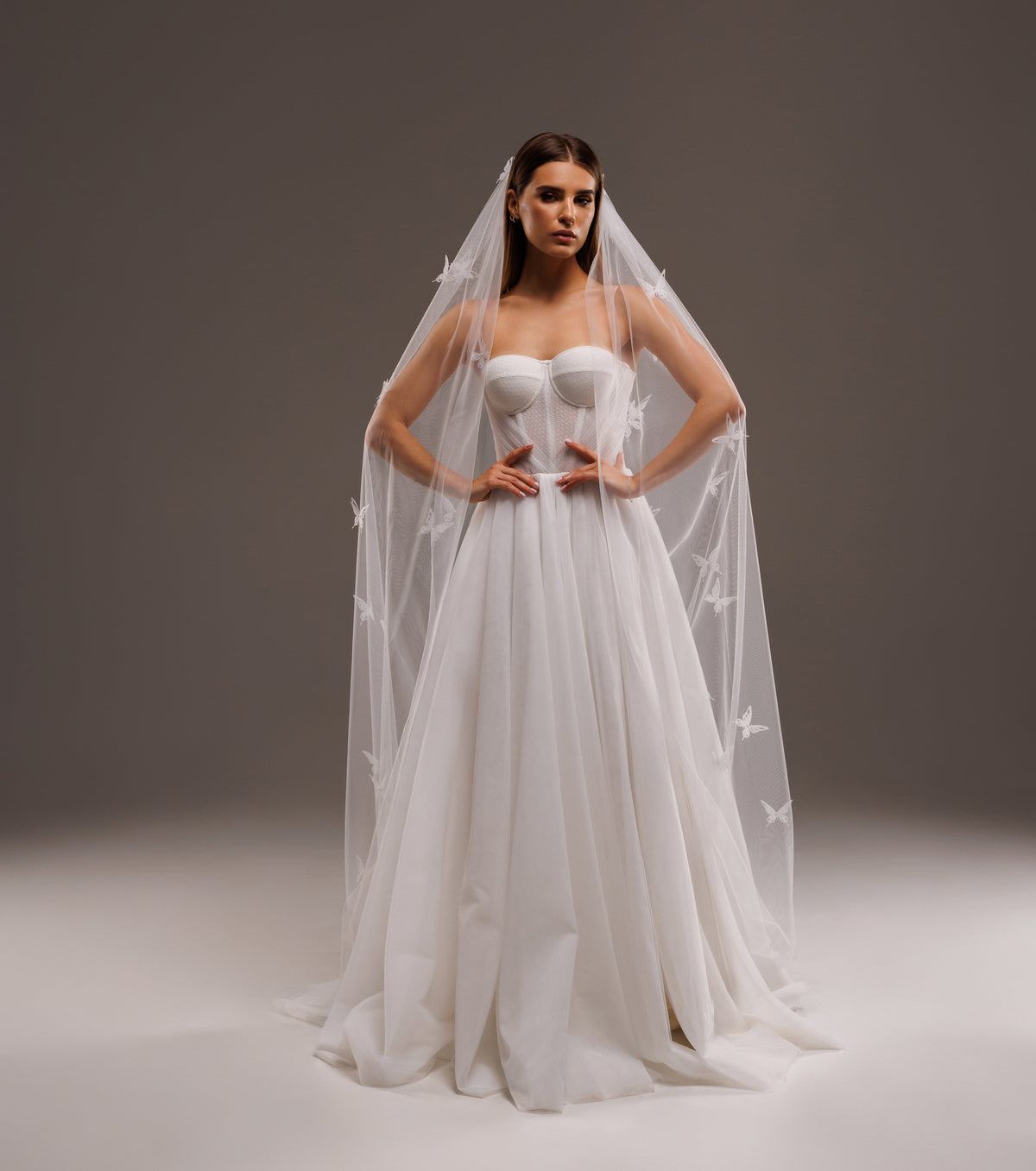 Veil with 3D Organza Butterfly and Pearls - view 2