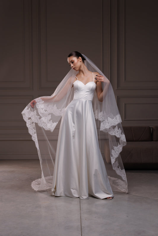Two-Layer Drop Veil with Crystals and Silver Beads - view 1