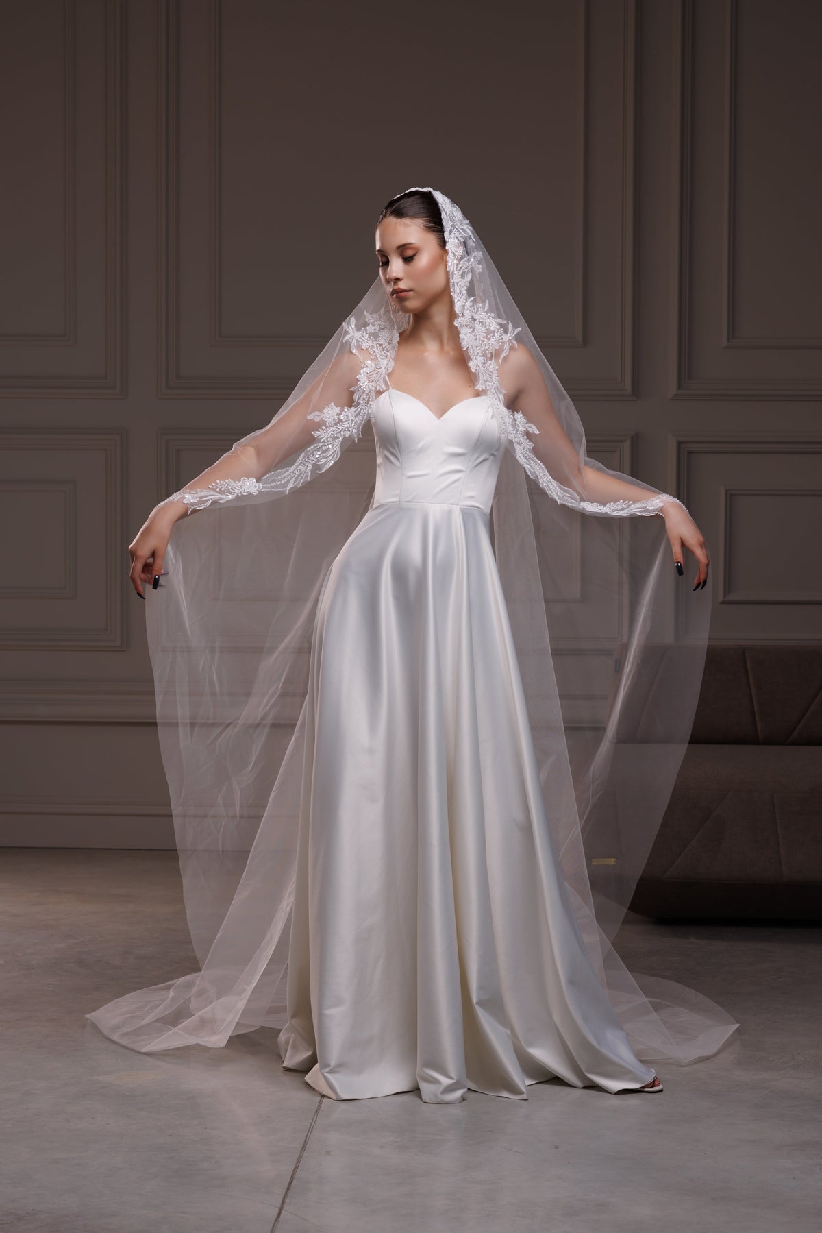 Beaded Lace Mantilla Veil - view 5
