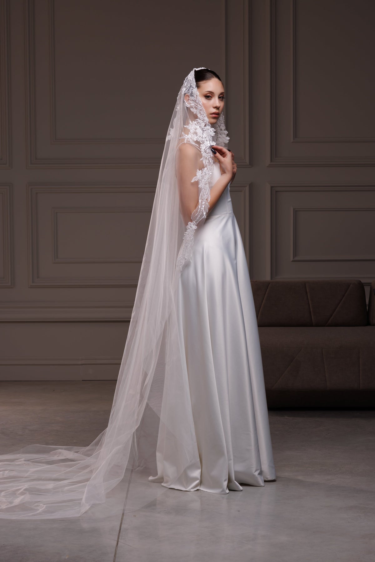 Beaded Lace Mantilla Veil - view 1