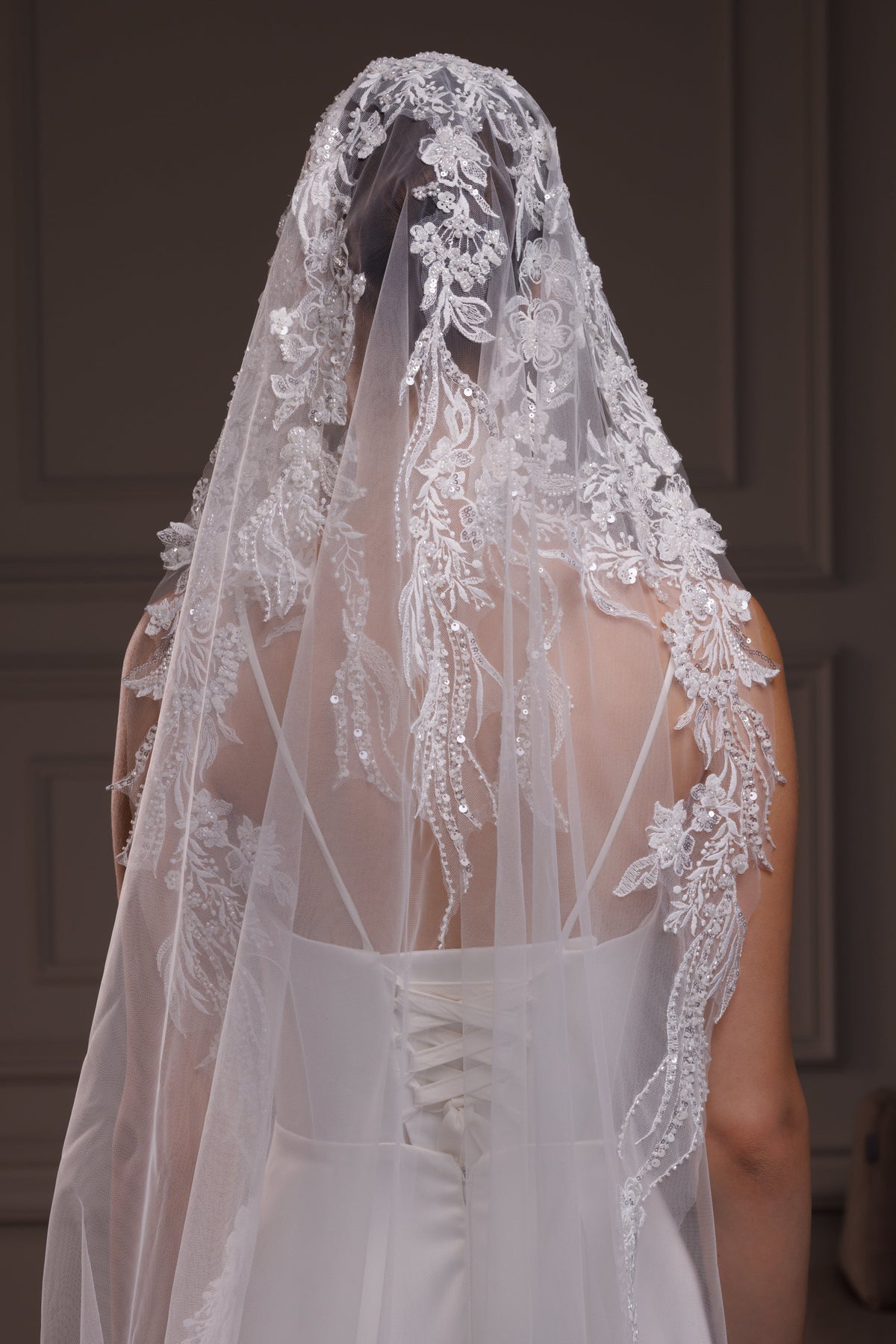 Beaded Lace Mantilla Veil - view 2