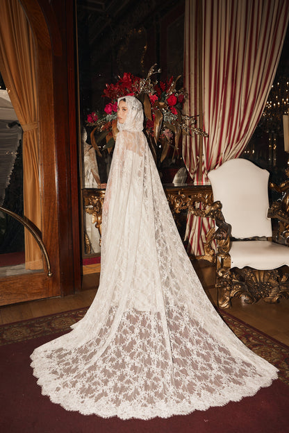 Chantilly Lace Bridal Cape with Hood - view 1