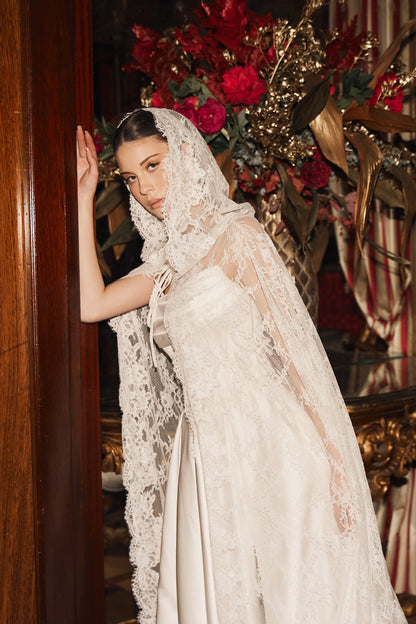 Chantilly Lace Bridal Cape with Hood - view 5
