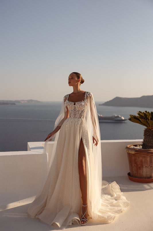 Romantic A-line wedding dress with lace-up open back