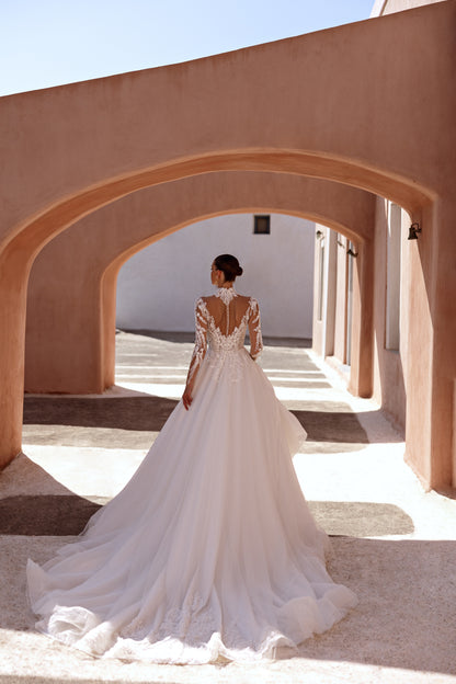 Princess A-line wedding dress with lace and cathedral train