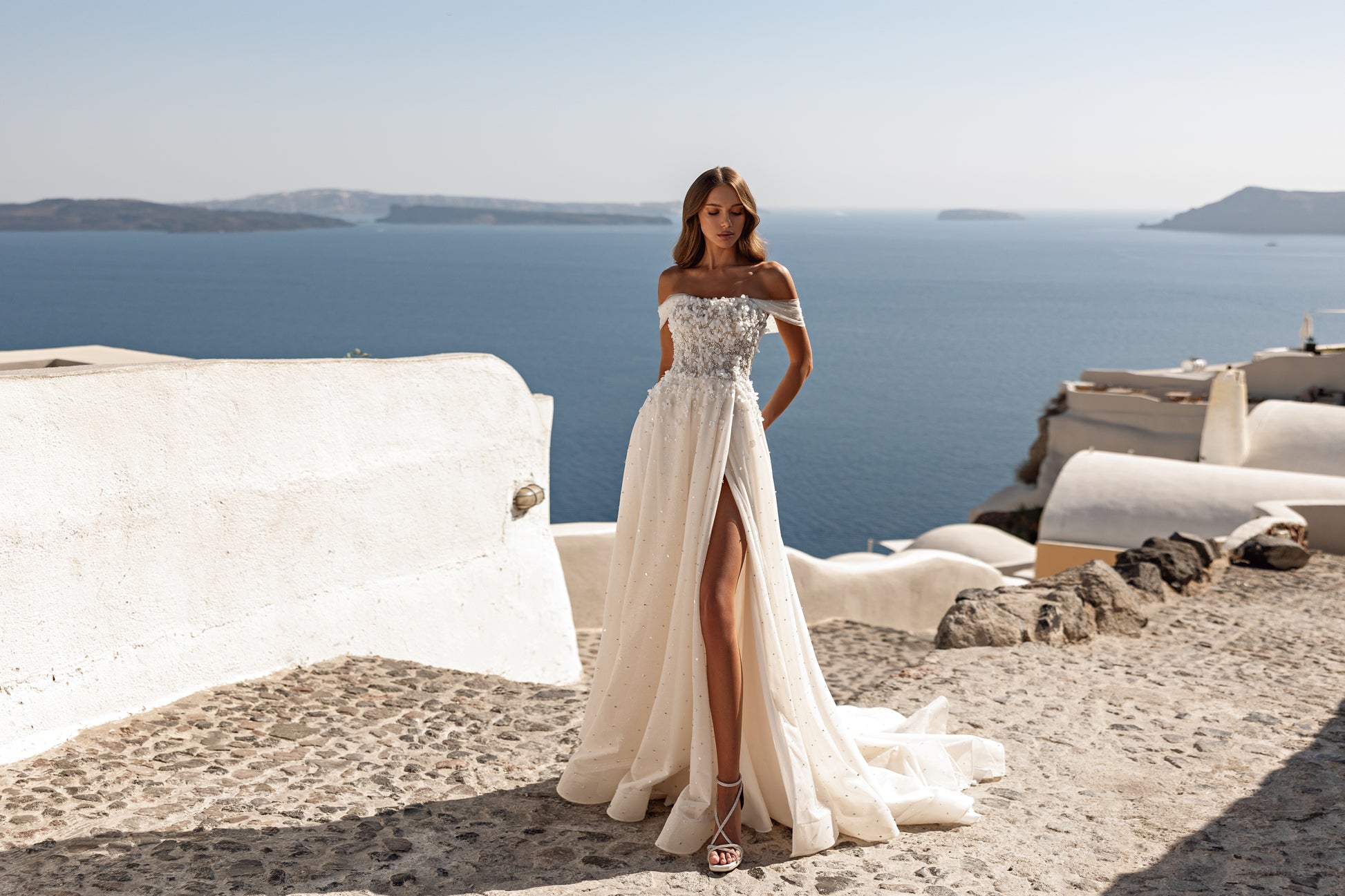 Romantic A-line Sleeveless Floral Lace Sequin Chapel Train Wedding Dress – Think Bridal