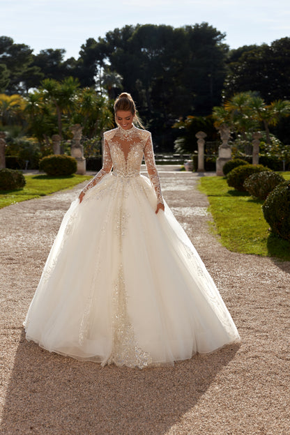 Princess ball gown wedding dress with beaded cathedral train