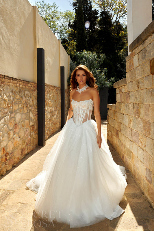 Princess A-Line Wedding Dress with Lace Choker, Sequin Bodice & Glitter Tulle Skirt
