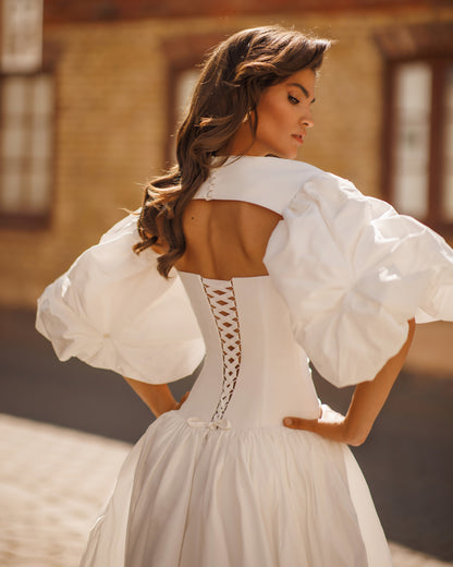 Princess A-line taffeta wedding dress with chapel train