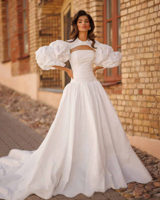 Princess A-line taffeta wedding dress with chapel train