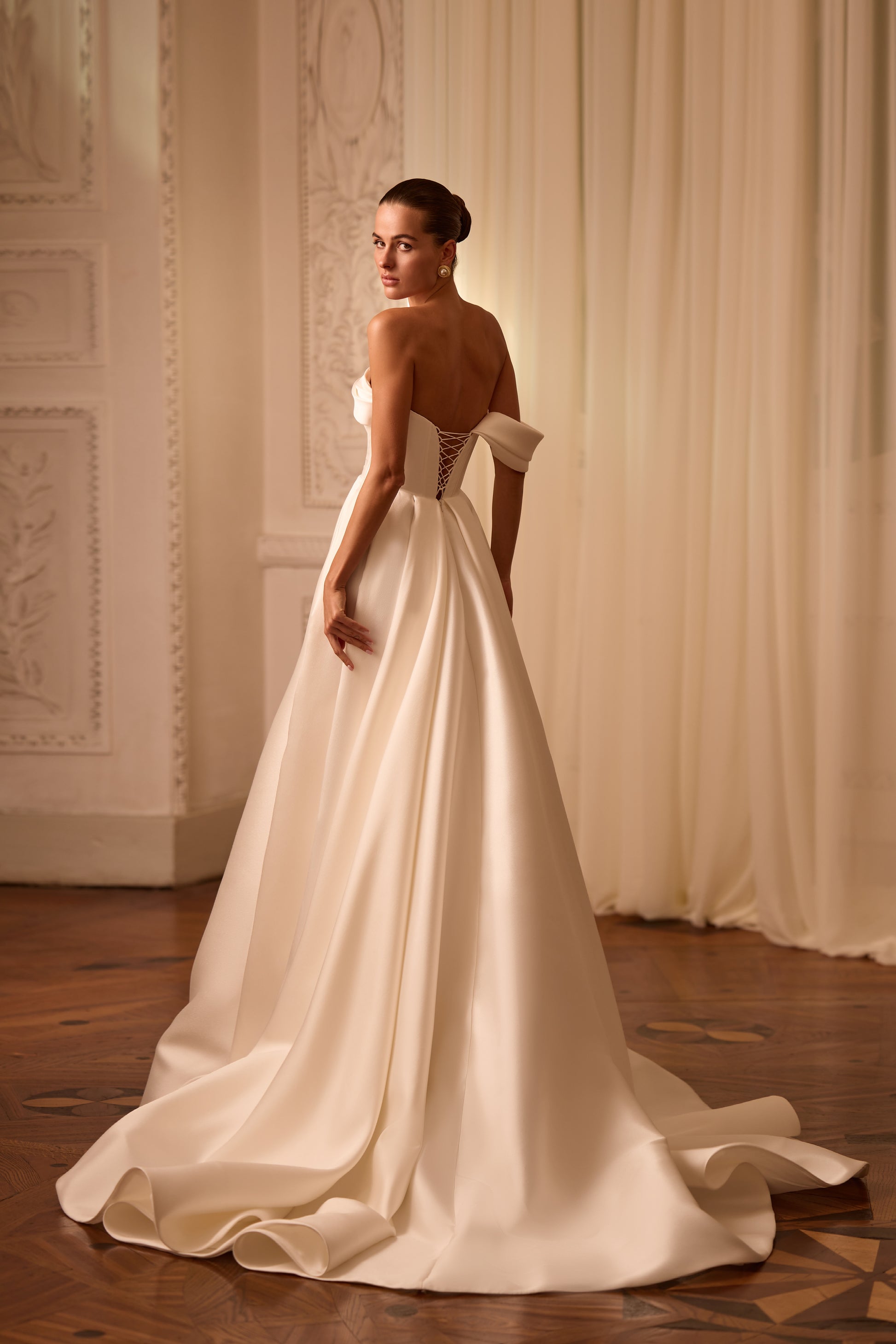 Mikado A-Line Wedding Dress with Draped One-Shoulder Neckline & Slit Made to Measure Mikado A-Line Wedding Dress with Draped One-Shoulder Neckline & Slit Made to Measure