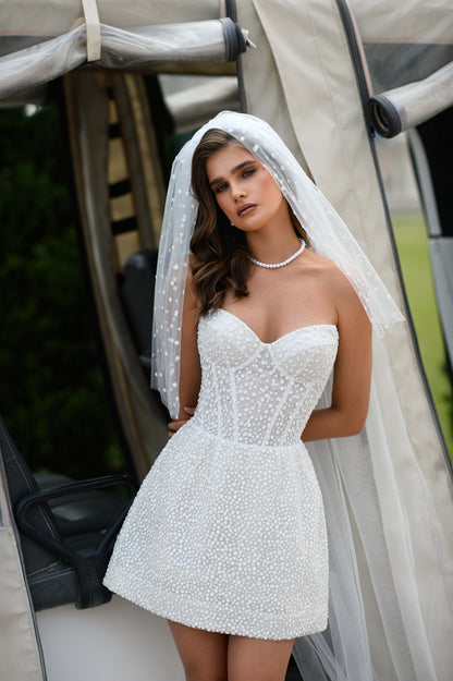 Mini glitter reception wedding dress with sweetheart neckline