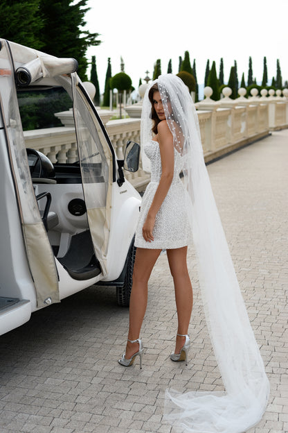 Mini glitter reception wedding dress with sweetheart neckline