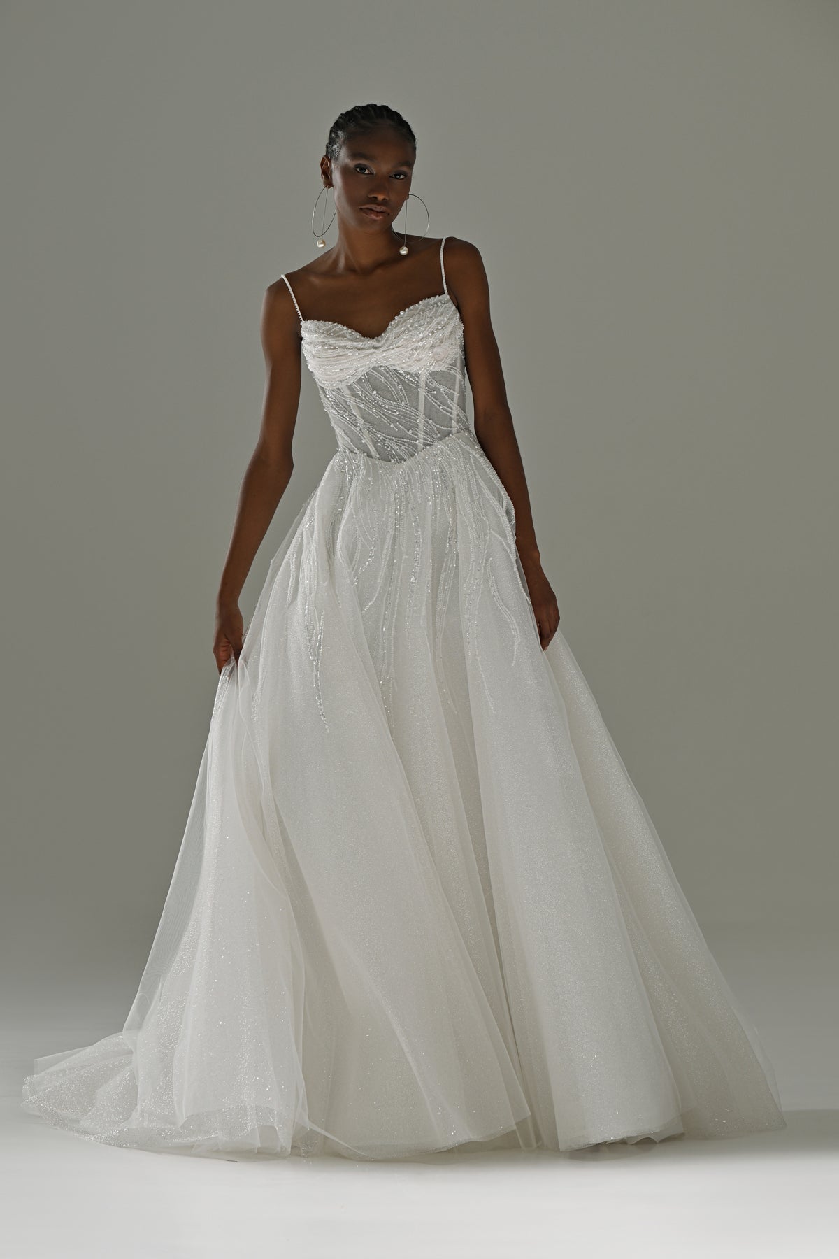 Tulle A-line wedding dress with sweetheart neckline – full-length front view