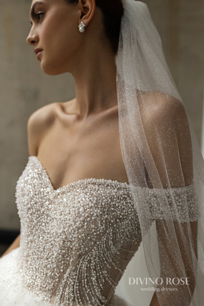 Princess A-line tulle wedding dress with pearl sequin bodice