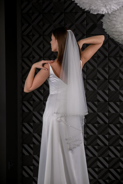 Two-Layer Veil with Blusher and Silver Beaded Border - view 3