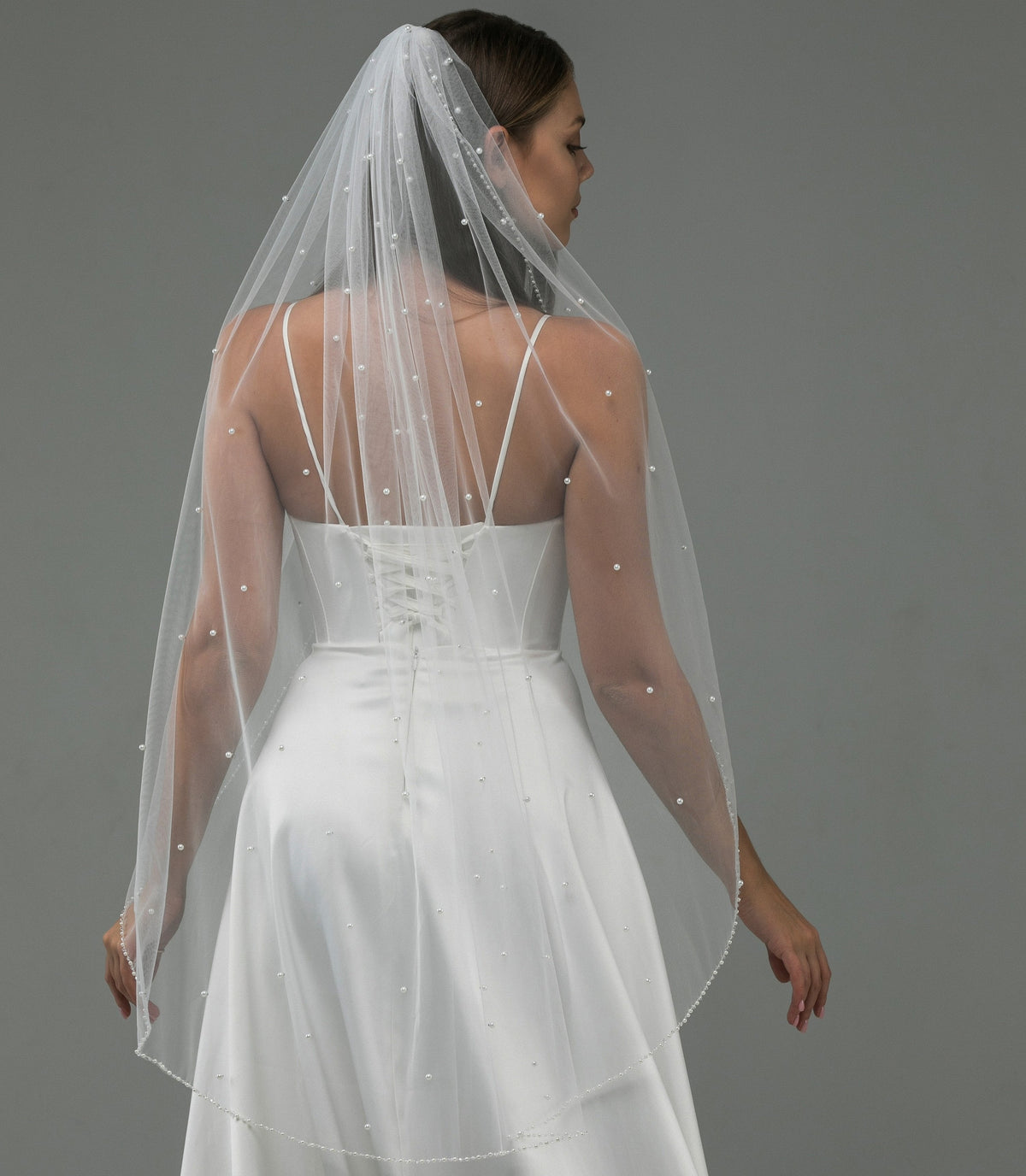 Veil with Scattered Pearls and Crystal Beaded Edge - view 4