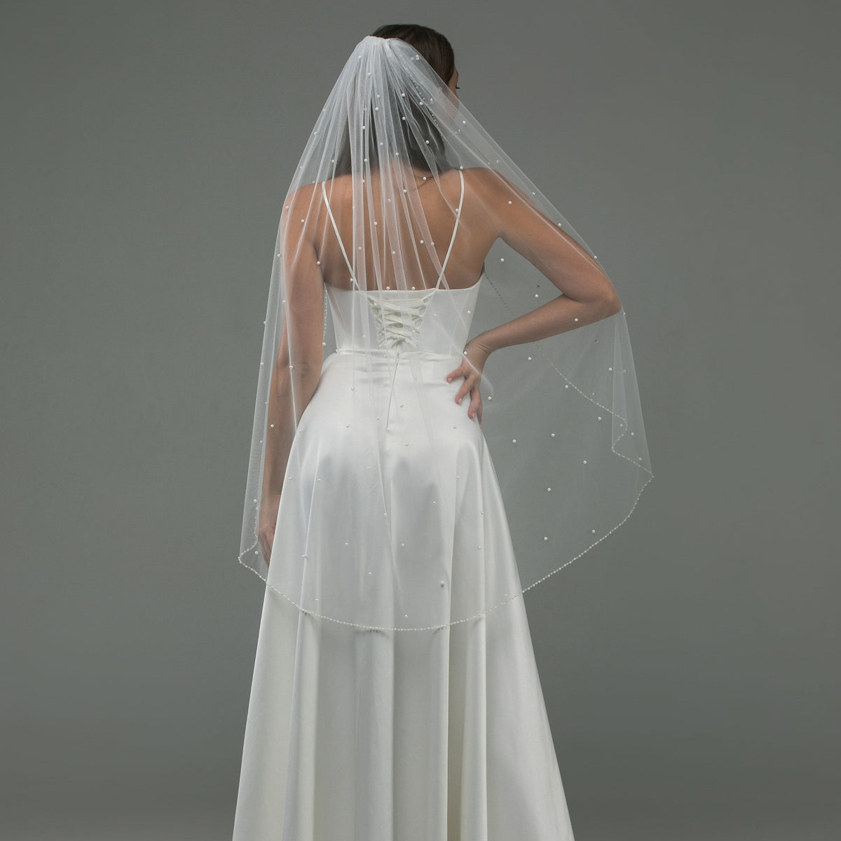 Veil with Scattered Pearls and Crystal Beaded Edge - view 5