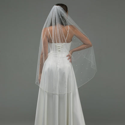 Veil with Scattered Pearls and Crystal Beaded Edge - view 5
