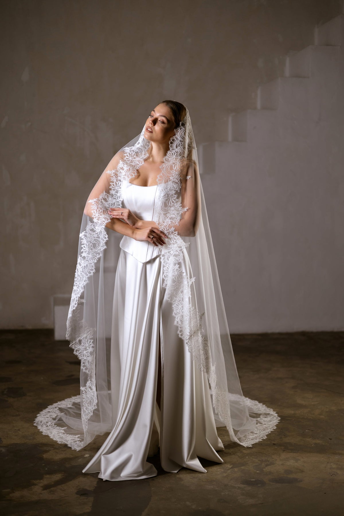 Mantilla Veil with Corded Lace Trim - view 2