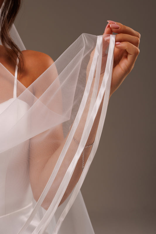 Two-Layer Veil with Satin Ribbon Edge - view 1