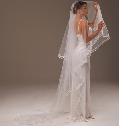Two-Layer Veil with Satin Ribbon Edge - view 2