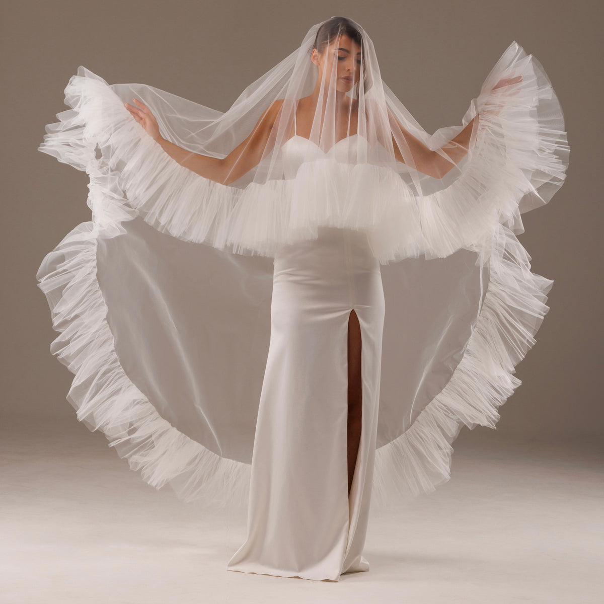 Ruffled Two-Layer Veil with Blusher - view 2