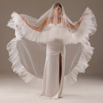 Ruffled Two-Layer Veil with Blusher - view 2