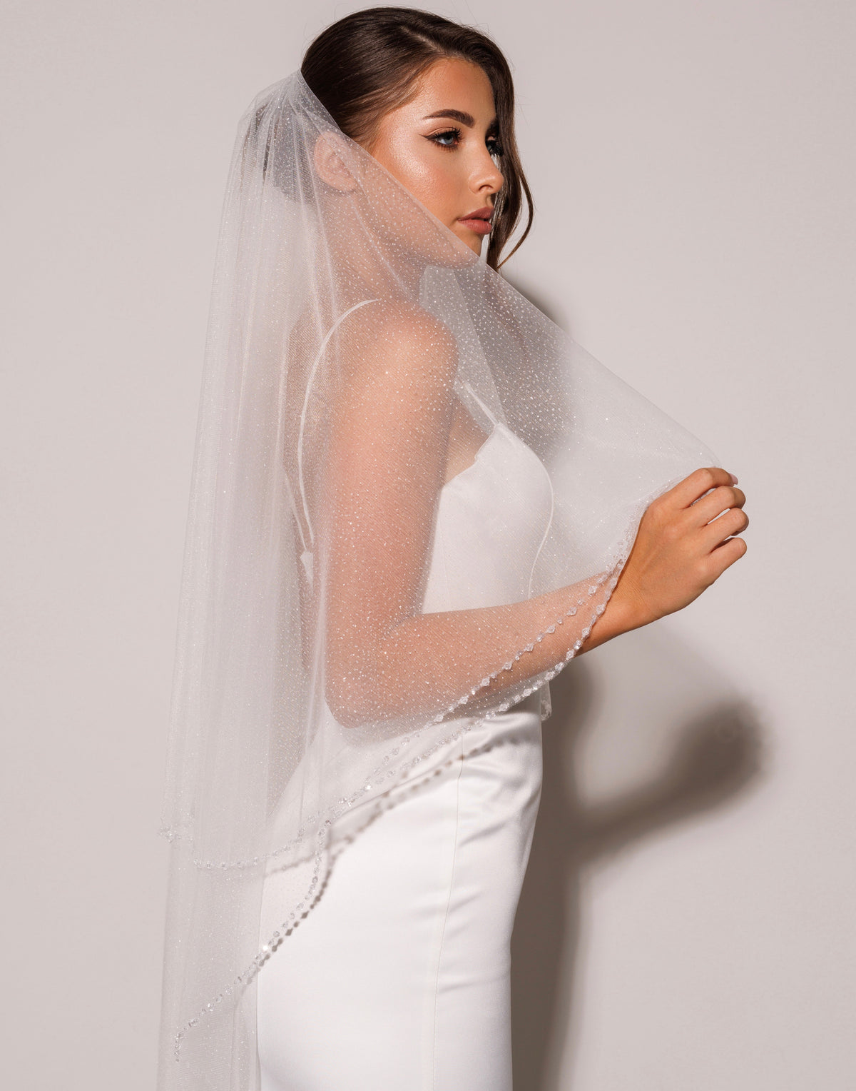 Glitter Tulle Two-Layer Veil with Pearls and Crystals - view 2