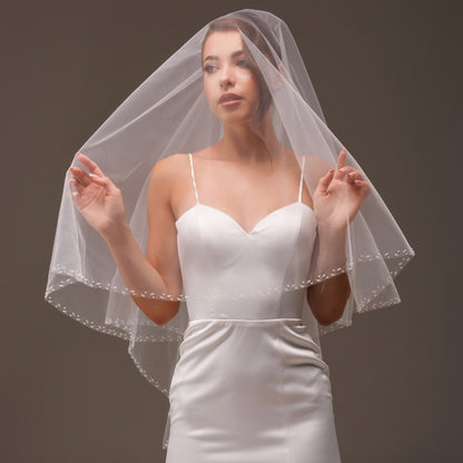 Two-Layer Silver Bead and Rhinestone Edge Veil - view 3