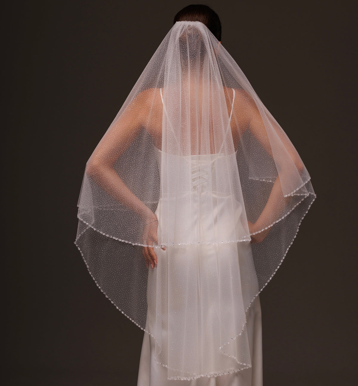 Glitter Tulle Two-Layer Veil with Pearls and Crystals - view 3