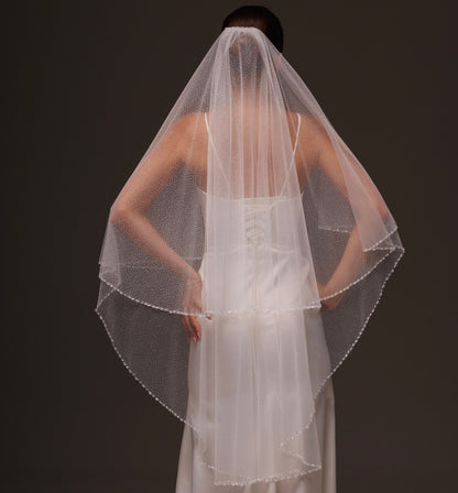 Glitter Tulle Two-Layer Veil with Pearls and Crystals - view 3