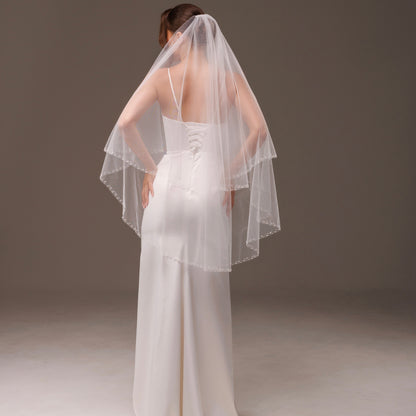 Two-Layer Silver Bead and Rhinestone Edge Veil - view 4